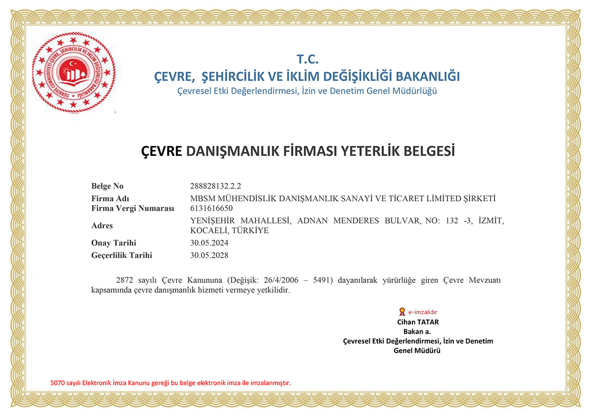 Çevre Danışmanlık Firması Yeterlilik Belgesi